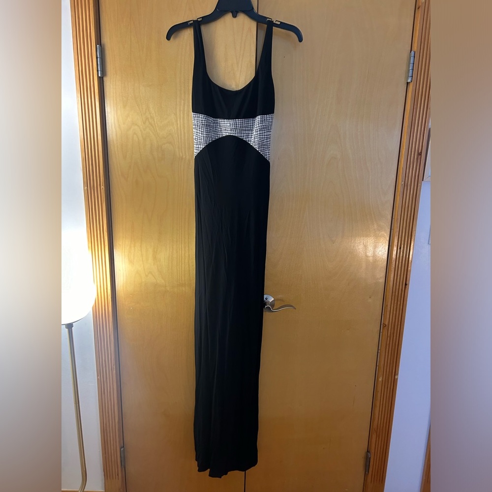 STAUD size S/US 6 long black dress with mesh panelling. Never worn, NWOT
